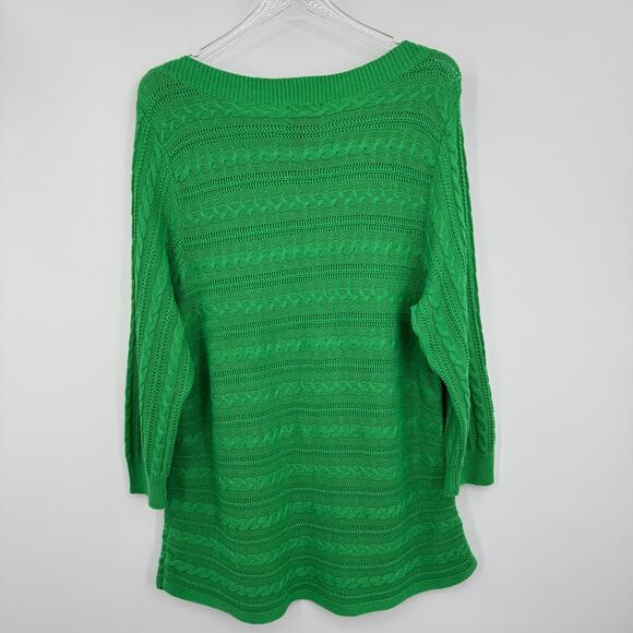 Chaps sweater 2X linen blend pullover boatneck pointelle knit kelly green - Picture 3 of 7